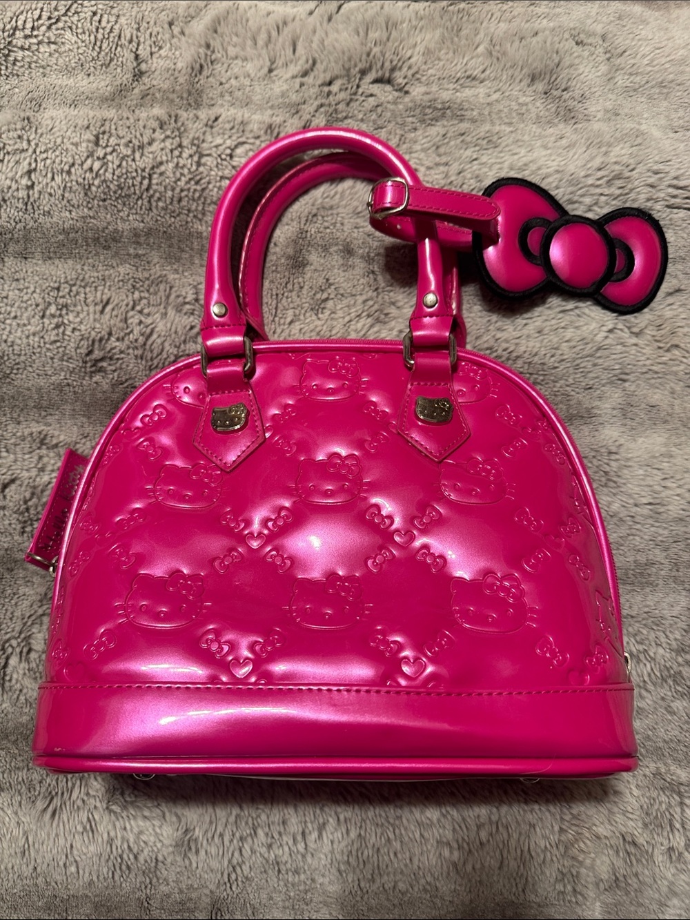 Hello Kitty Glossy Hot Pink Dome Satchel with Bow Tag